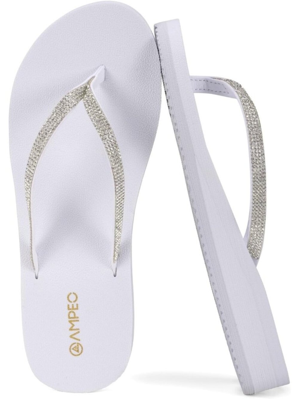 Women's White Sparkly Rhinestone Thin Straps Design for Beach Flip Flop Sandal